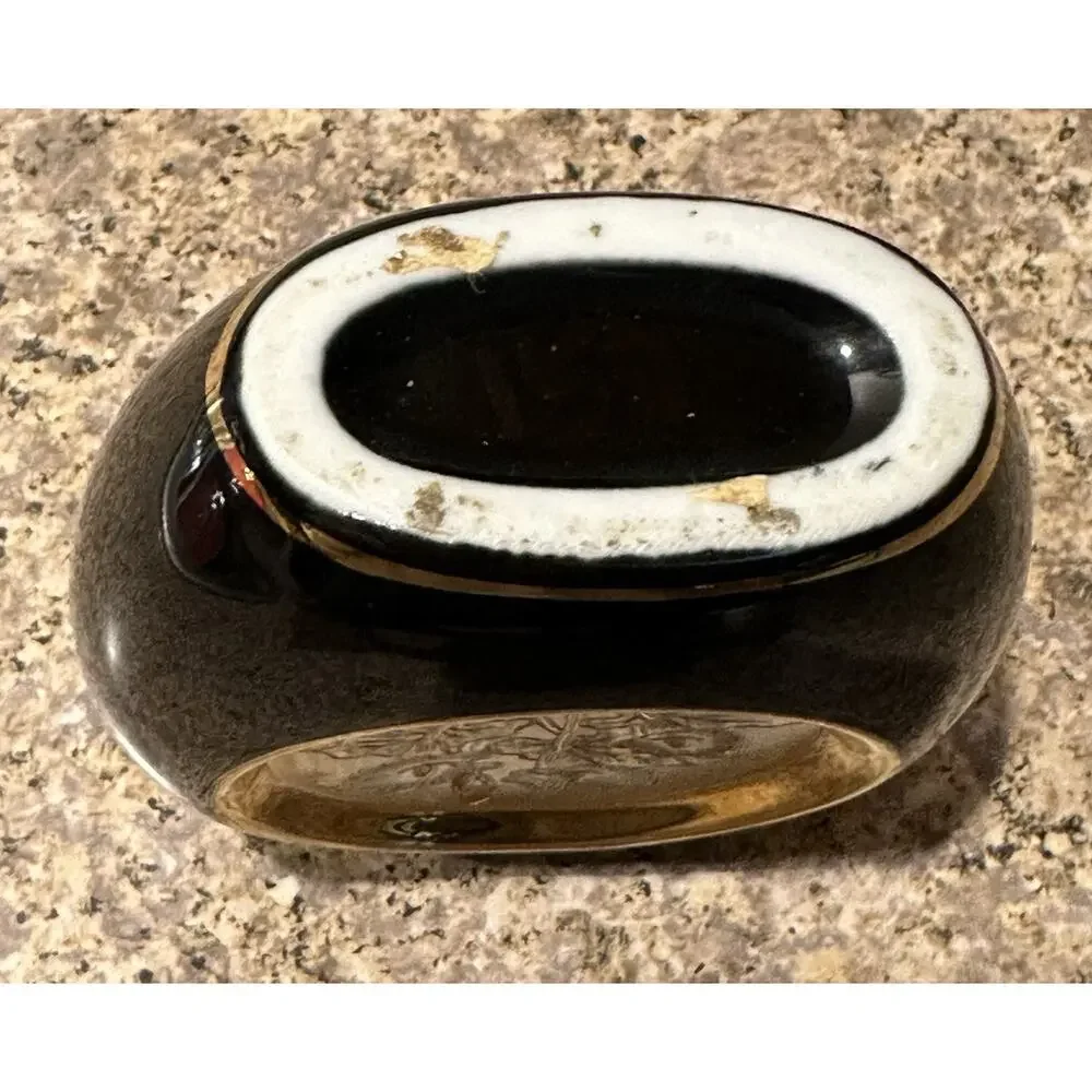 The Art of Chokin 24k Gold Trim Japanese Lcalla lilies Black Vase Vintage Chic